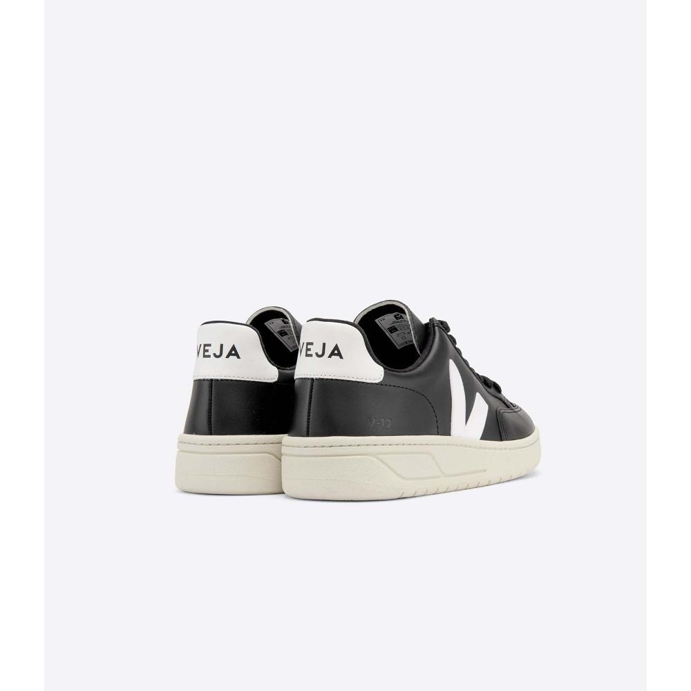 Women's Veja V-12 LEATHER Sneakers Black/White | ZA 666VRW